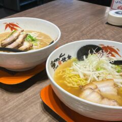 らーめん世界の「モツ塩らーめん」と「加賀れんこん餃子」